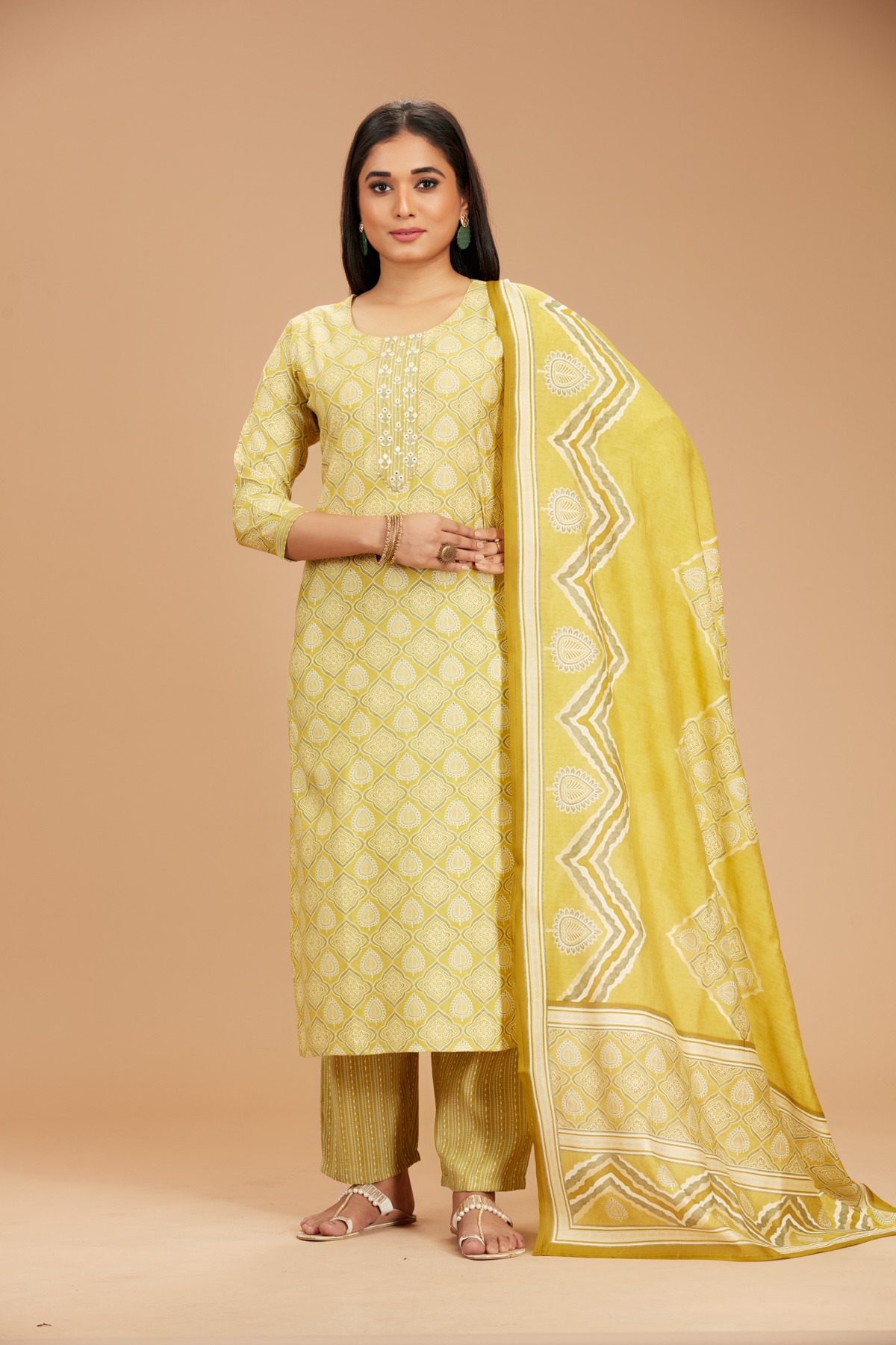 Yellow 3-Piece Suit Set with Dupatta